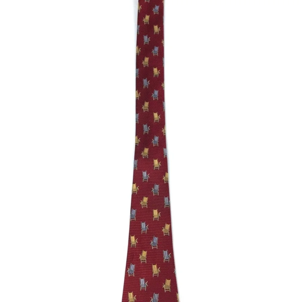 Tommy Bahama Men's Tie Silk Handmade Red Tropical Beach Chairs Aloha Necktie 57" - Picture 4 of 9